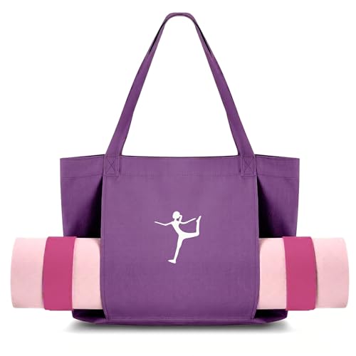 Yoga Bag Canvas Tote Mat Holder Large Gym Pilates Women - color: Purple