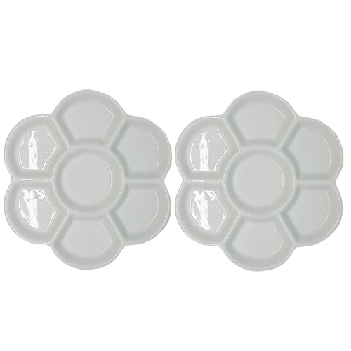 2 Pcs Watercolor Paint Palette Tray Water Color Palletes Washable Paint Ceramic Paint Palette Porcelain Watercolor Palette for Artist Watercolor Painting Palettes and Palette Cups（White）