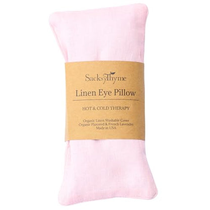Sacksy Thyme Organic Linen Eye Pillow - Lavender & Flaxseed for Relaxation, Yoga, Stress Relief - Microwavable Heating Pad & Cool Compress - Made in USA - Gifts for Meditation - color: Pink (Unscented)