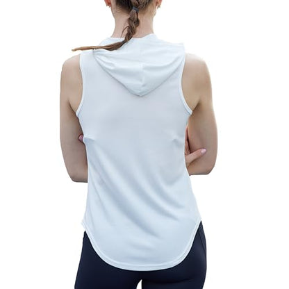 Womens Workout Hooded Tank Yoga Tops Running Shirts Quick Dry Gym Sleeveless Hoodie - color: 1 Pack: White, size: Large