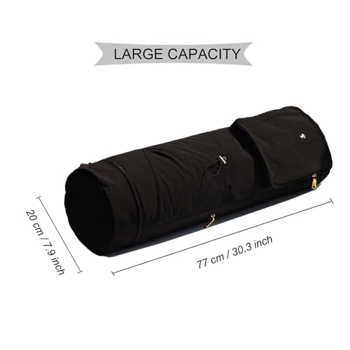 ESVAN Yoga Mat Bag with Multi Pockets Drawstring Yoga Mat Carrier Pilates Exercise Multi-Functional Storage Bag - color: Nylon Black