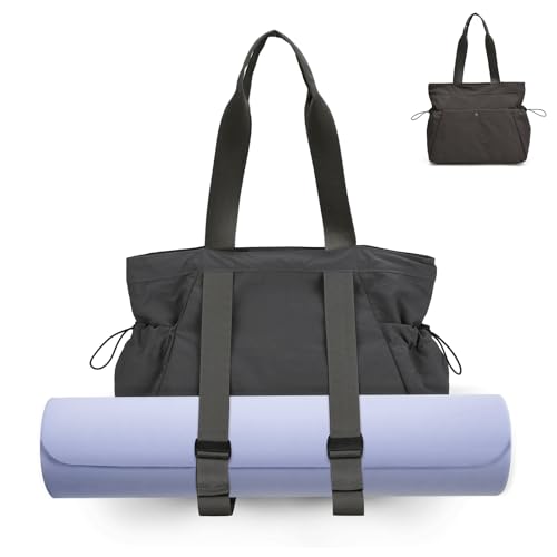 Yoga Bags for Women Gym Tote Bag with Adjustable Mat Holder Yoga Mat Carrier Shoulder Bags for Workout Pilates Travel Beach Work Shop - color: Gray