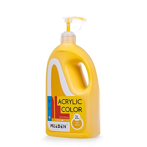 MEEDEN Mid Yellow Acrylic Paint with Pump Lid, 1/2 Gallon (2L /67.6 oz.) Soft Body Non-Toxic Rich Pigment Color, Perfect for Art Class, Wall Painting, Painting Party & Creative DIY - color: Mid Yellow