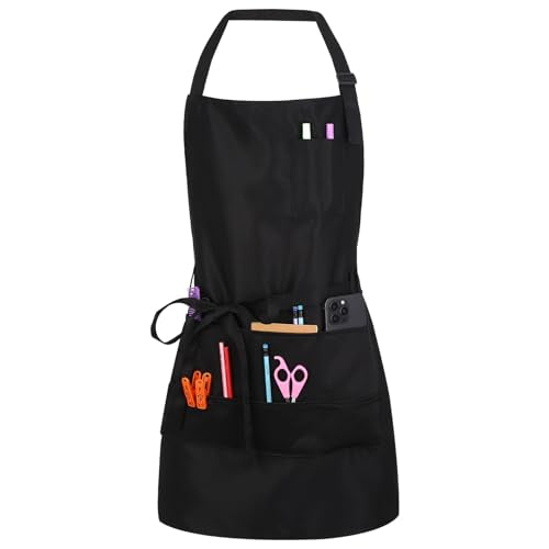 Adjustable Artist Apron with 9 Pockets for Women Men Black Canvas Painting Apron for Arts Craft Gardening