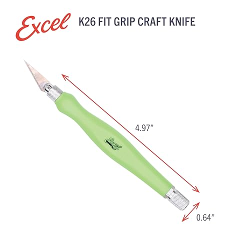 Excel Blades Fit Grip Craft Knife With #11 Ultra-Sharp Carbon Steel Angled Blade – Precision Hobby Knife With Contoured Rubberized Grip For DIY, Art Crafts, And Model Projects – Green, Made in the USA - color: Green