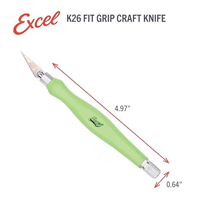 Excel Blades Fit Grip Craft Knife With #11 Ultra-Sharp Carbon Steel Angled Blade – Precision Hobby Knife With Contoured Rubberized Grip For DIY, Art Crafts, And Model Projects – Green, Made in the USA - color: Green