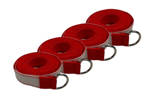 Hullaballoo Roll-Up Inflatable Storage D-Ring Strap | 1" x 13ft | 4-Pack | Red Webbing Straps with Stainless Steel D-Rings for Securing Bounce Houses, Slides, Obstacle Courses & More