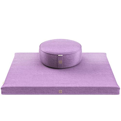 Mindful Modern Meditation Cushion and Zabuton Mat Bundle - Premium Luxury Velvet Meditation Cushion Set for Yoga - Buckwheat Zafu Floor Pillow and Rectangular Mat - Dusty Violet Color