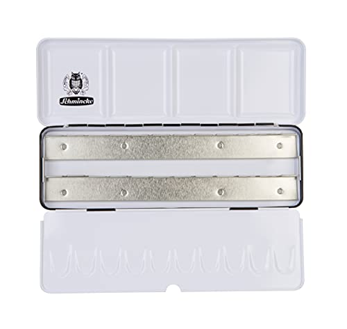 Schmincke - HORADAM AQUARELL Empty box 74 924 097, black metal box with mixing palette for individual filling with 24 x 1/2 or 12 x 1/1 cells - size: 8.8" x 2.8" x 0.9"