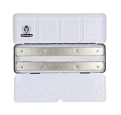 Schmincke - HORADAM AQUARELL Empty box 74 924 097, black metal box with mixing palette for individual filling with 24 x 1/2 or 12 x 1/1 cells - size: 8.8" x 2.8" x 0.9"