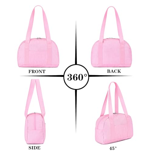 Mini Gym Bag for Women Girl 12 inch Small Gym Tote Lightweight Carry On Bag - color: Pink