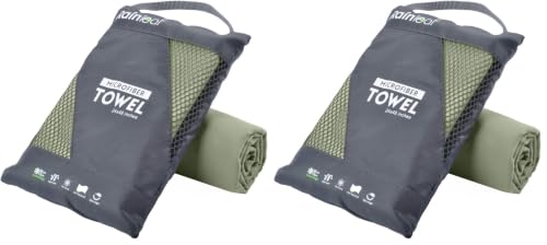 Rainleaf Microfiber Towel Quick Dry Camping & Travel & Gym Towel. Compact | Super Absorbent, Lightweight, Fast Drying. Suitable for Beach, Bath, Backpacking, Hiking, Swim. - color: Army Green, size: 60.00" x 30.00" (Pack of 2)