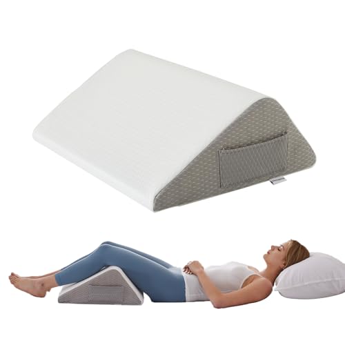 Bedluxe Knee Pillow for Back Sleeping, Leg Pillow Knee Wedge Pillow, Memory Foam Wedge Pillows for Legs Post Surgery, Triangle Pillow for Knee Support, Leg Elevation, Knees Hip Back Pain Relief, White - color: White/Grey, size: 23.6*18.9*7.9 Inch
