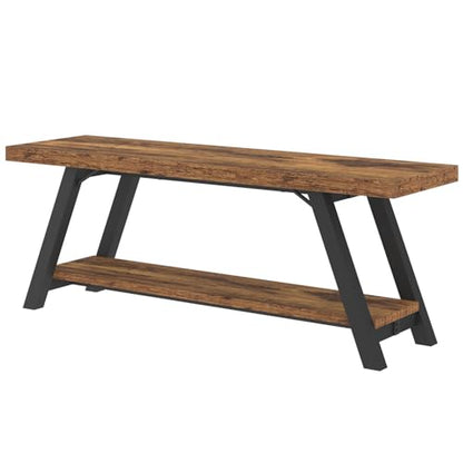 LVB Rustic Entryway Bench with Storage, Hallway Bench for Entryway, 47 in - color: Rustic Brown