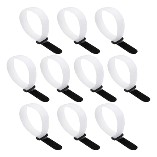 PATIKIL 0.8"x12" Reusable Cinch Straps, 10Pcs Adjustable Nylon Multipurpose Hook and Loop Cable Securing Straps with Plastic Buckle for Organizer Storage Cables Cords Ropes, White - color: White, size: 0.8" x 12"