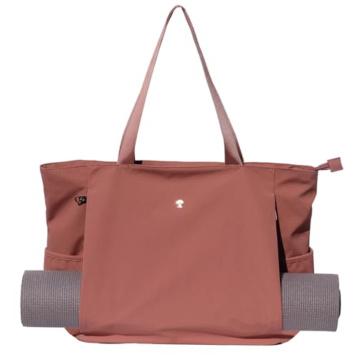 ESVAN Yoga Mat Bag Yoga Tote Carrier Shoulder Bag Carryall Tote for Office,Yoga,Pilates,Travel,Beach and Gym - color: Aa Brown Pink