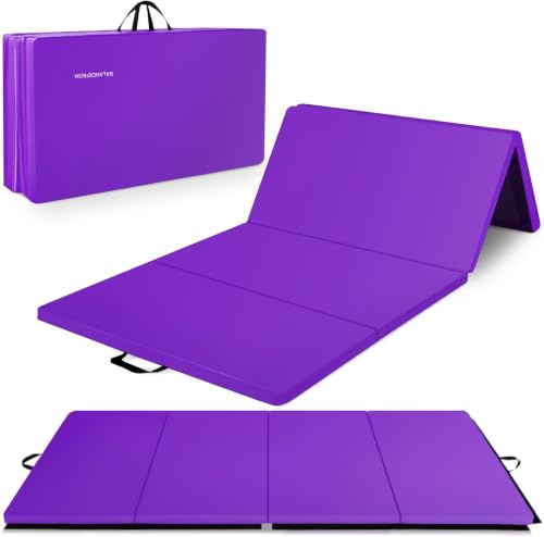 BalanceFrom 10x4 Feet 4-Panel Folding Gymnastics Mat – 2-Inch Thick Pad with Vinyl Surface and Carrying Handles for Tumbling, Yoga, Pilates, Home Workouts, and Martial Arts - color: Purple