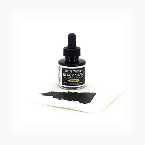 Dr. Ph. Martin's Black Star India Ink (Hi-Carb) Ink Bottle, 1.0 oz, Black, 1 Bottle