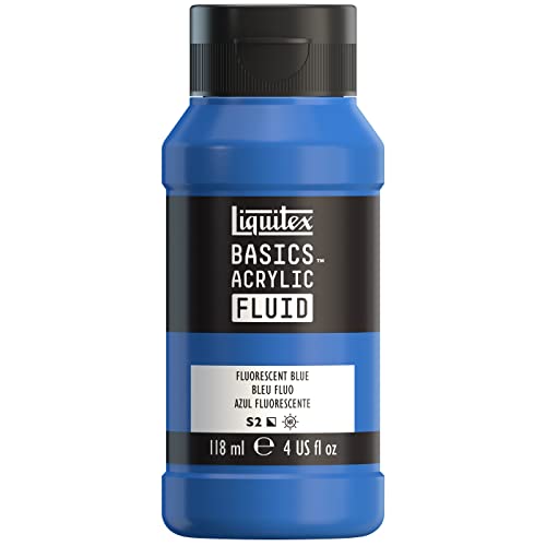 Liquitex BASICS Acrylic Fluid Paint, 4-oz Bottle, Fluorescent Blue | Super Versatile, Fine Art Pigments; Fluid Consistency, Vibrant satin colors, Permanent, Lightfast, Water-Resistant Finish - color: Fluorescent Blue, style: 118ml (4-oz)