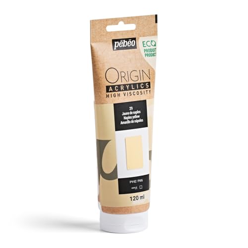 PEBEO Origin Acrylics 120ml Matte Acrylic Paint, Naples Yellow | Classic warm pale yellow for light-filled passages - dense matte acrylic in a 120ml eco-tube, intense and lightfast. - color: Naples Yellow