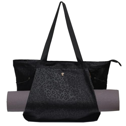 ESVAN Yoga Tote Bag for Women Shoulder Bags Drawstring for Office Workout Travel Carryall Pilates Gym and Beach - color: Nylon Black