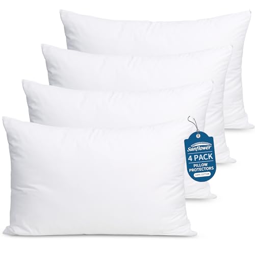 Sunflower 100% Cotton Pillow Protectors with Zipper King Size 4 Pack - size: King（Pack of 4）