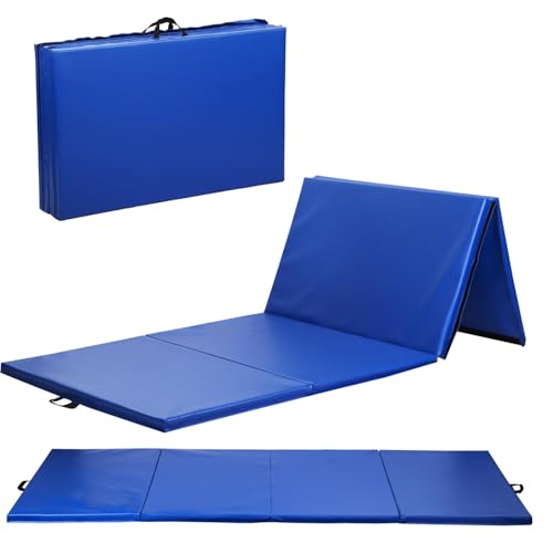 Gymnastics Tumbling Mat Portable Gymnastics Mat Foldable Tumbling Mat 2ft W 6ft L/4ft W 6ft L/4ft W 8ft L/4ft W 10ft Exercise Mat Yoga Mat with Carrying Handles for Yoga Gymnastics - color: Blue, size: 4ft W 8ft L