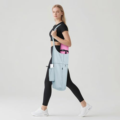 Yoga Mat Bag, with Protective Layer& Water Bottle Pocket and Big Wet Pocket & Yoga strap & Large Capacity,Stylish & Functional Fitness Mat And Essential items for Women & Men - color: blue
