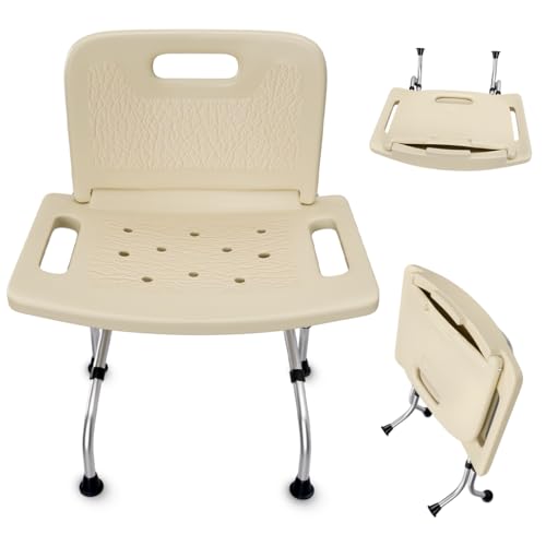 Yellow Ladybug Foldable Shower Chair - Adjustable Height Bath Stool with Non Slip Rubber Feet, Lightweight for Seniors & Mobility Support.