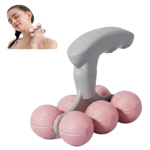 6-Wheel Handheld Massage Roller for Muscle Pain Relief (Pink) - color: Pink