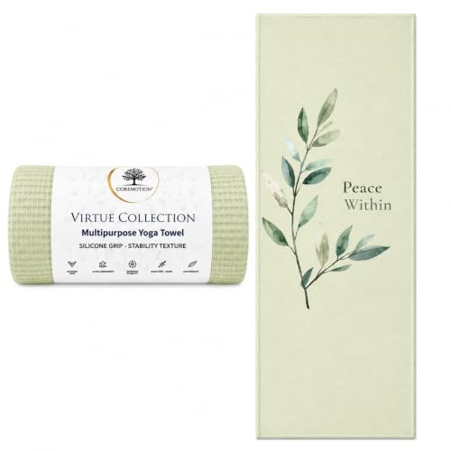 COREMOTION Non-Slip Hot Yoga Mat Towel 24" x 72", Waffle Microfiber, Super Absorbent, Quick-Dry, Silicone Grip Dots for Yoga, Pilates, Bikram, Gym, Travel, (Peace Within)