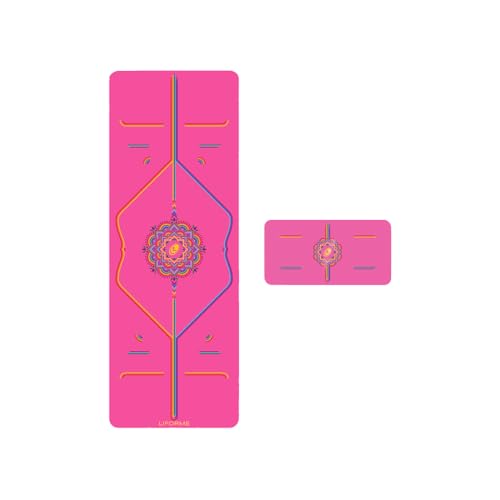 LIFORME Yoga & Yoga Pad Bundle Pack – Patented Alignment System, Eco-Friendly, Non-Slip Warrior-Grip, Made with Natural Rubber, Thick, Sweat Resistant, Comfortable - Grateful Pink