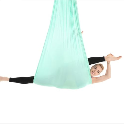 Aerial Yoga Hammock L:5M W:2.8M 5.5 Yards Aerial Pilates Silk Yoga Swing Set with 2000 Ibs Load Include Daisy Chain, Pose Guide - color: Mint Green