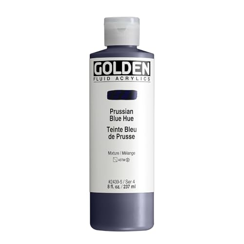 GOLDEN Fluid Acrylics, Prussian Blue Hue, 8 fl. oz. Bottle, Professional Acrylic Paint, Semi-Transparent