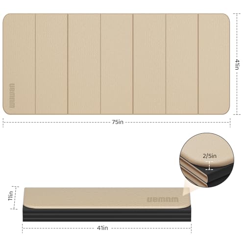 Foldable TPE Yoga Mat Thick 10mm,75" x40"Extra Large Exercise Mats | Stretch Mat Non-slip Fitness Folding Mat Easy to Carry,Wide Gym Mats for Women Men Suitable for Home Workout Travel Pilates - color: Beige