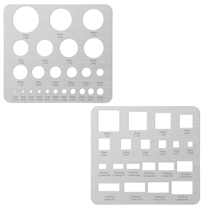 2PCS Stainless Steel Stencils Set for Engraving and Wood Burning-Reusable Circle Square Templates for Metal,Wood,Leather,Glass,Jewelry,Journaling Bracelets Earrings DIY Crafts (8x7.3 Inch) - size: 2PCS Geometric Metal Stencils