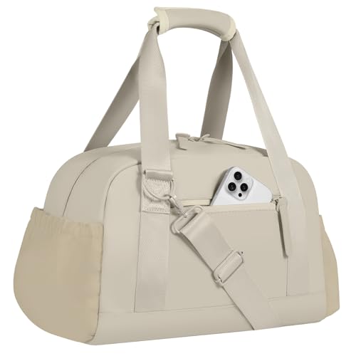 Mini Gym Bag for Women Girls Small Gym Tote Bag with Wet Compartment Waterproof Travel Duffle Bag Cute Workout Sport Bag - color: Camel-14in