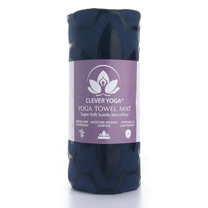 Clever Yoga Hot Yoga Mat Towel – Non-Slip Grip for Hot Yoga, Sweat Absorbent, Honeycomb Silicone Grip, Stays Flat – Ideal for Pilates, Travel, Washable & Lightweight - Dark Blue - color: Darkblue
