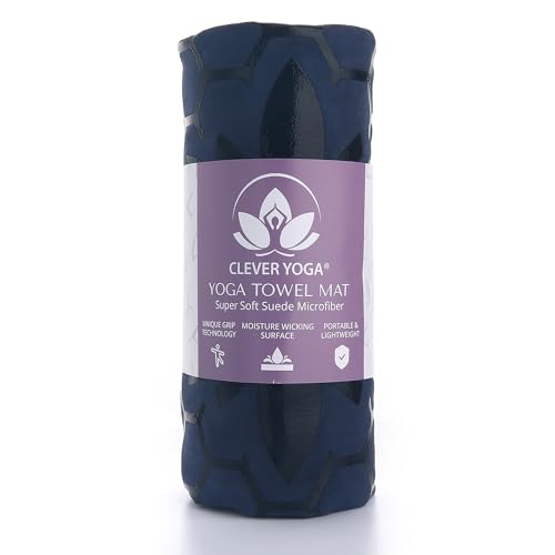 Clever Yoga Hot Yoga Mat Towel – Non-Slip Grip for Hot Yoga, Sweat Absorbent, Honeycomb Silicone Grip, Stays Flat – Ideal for Pilates, Travel, Washable & Lightweight - Dark Blue - color: Darkblue