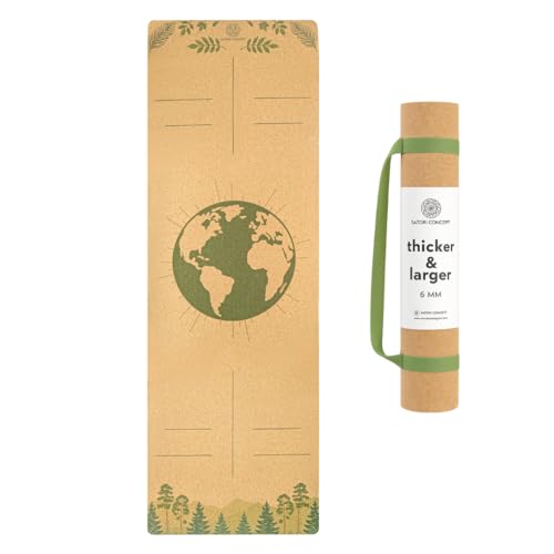 Cork Yoga Mat with Natural Rubber Base, Extra Size, Thickness and Support, Excellent Cushion & Grip, Non-Slip, Non-Toxic, Sweat-Resistant, Sustainable, Eco-friendly Exercise Mat - color: GreenEarth, size: 80 x 26 x 6 mm