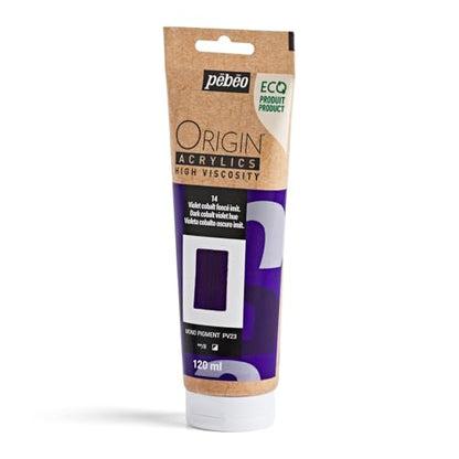 PEBEO Origin Acrylics 120ml Matte Acrylic Paint, Dark Cobalt Violet Hue | Deep dramatic violet in matte heavy-body acrylic - moody impasto depth on canvas; 100% recycled binder. - color: Dark Cobalt Violet Hue
