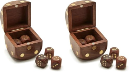 Two's Company Wood Crafted Dice Box with 6 Dice, Acacia Wood, 2.5-inches Square, Brown (Pack of 2) - size: Standard (Pack of 2)