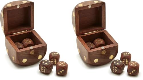 Two's Company Wood Crafted Dice Box with 6 Dice, Acacia Wood, 2.5-inches Square, Brown (Pack of 2) - size: Standard (Pack of 2)