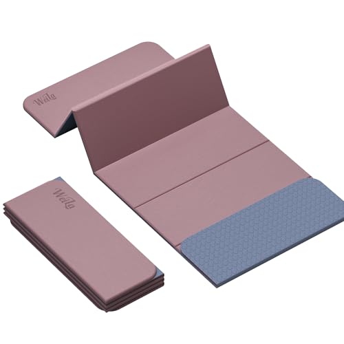 WEILA 1/2 Inch 70"x24" Foldable TPE Yoga Mat, Thick Non Slip Pilates Mat - color: Dark Pink