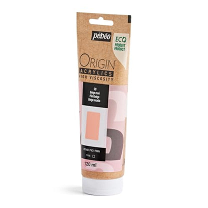PEBEO Origin Acrylics 120ml Matte Acrylic Paint, Pink Beige | Soft rosy neutral for portrait warmth and quiet palettes - matte high-viscosity acrylic that holds its texture. - color: Pink Beige