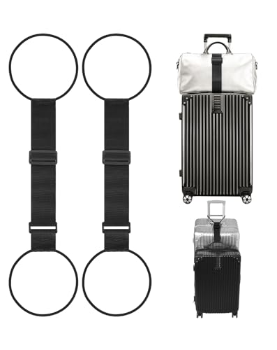 Adjustable Add A Bag Luggage Connector Straps for Suitcases, 2 Pack | Attach backpack to suitcase, thicker elastic loops, Hands-Free airport travel accessories, adjustable length from 11" to 30" - color: Black