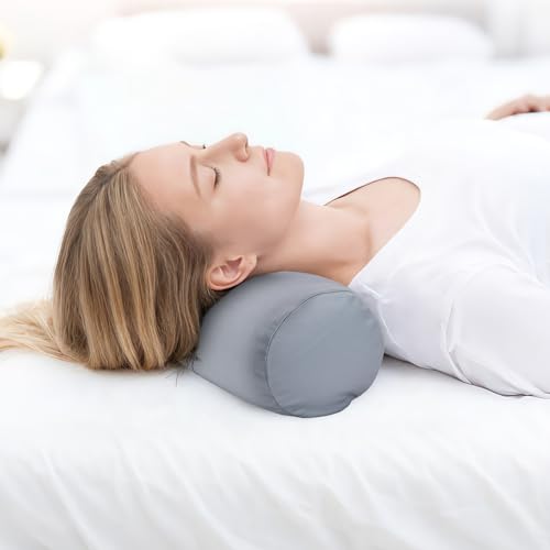 Microbead Bolster Tube Pillows with Double Cover, Squish Bean Bed Microbead Pillow Soft Neck Back Lumbar Support Smooth Cool Touch Comfortable Fabric (Gray) - color: Gray