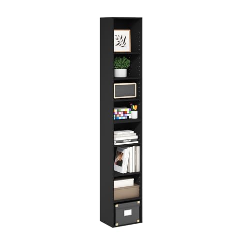 Furinno PASIR Book Shelf, 8-Tier Bookshelf, Bookcase with Open Shelf, 9.3 x 11.8 x 70.9, for Living Room, Bedroom, Home Office, Blackwood - color: Blackwood, size: 8-Tier, 12-Inch Width