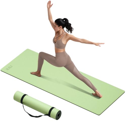 ILILI 10mm Extra Thick, TPE Yoga Mat, 76×28 Inch Extra Long, Carrying Strap | Double‑Color, Non‑Slip, Eco‑Friendly, Cushioned for Yoga, Pilates, Floor Exercise, Home Fitness, Outdoor Travel - color: Matcha Green+Black