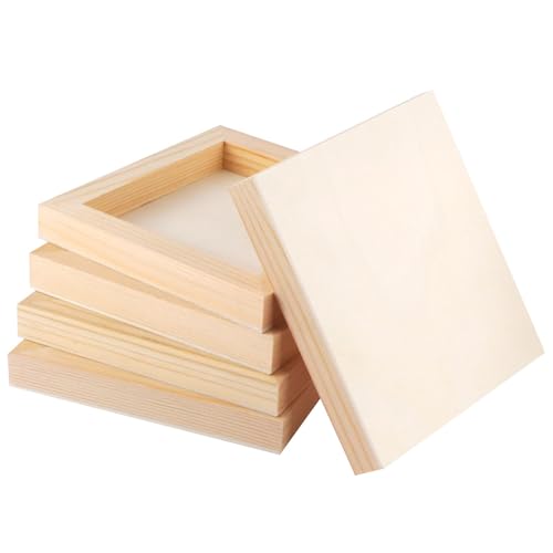 FSWCCK 5 Pack 6 x 6 inch Wood Panel Boards, Unfinished Wood Canvas Panels for Crafts, Painting Canvas, DIY Art Projects, Pouring, Arts Use with Oils, Acrylics - size: 6"X 6" 5 Pack